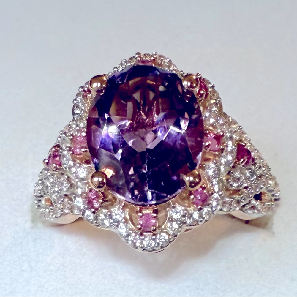 AAA Rose De France Amethyst Multi Gemstones 925 Sterling Silver Sz 6 4.40ctw